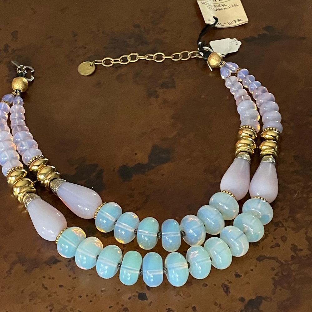 Vintage Masha Archer two strand 24k Gold plated rose milk round collar - Picture 10 of 16